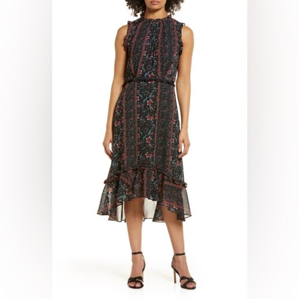 JULIA JORDAN
Sleeveless Mock Neck Midi Dress In Black Multi